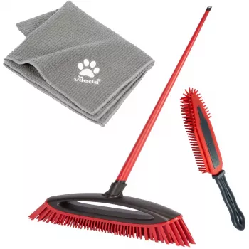 Luutusarja VILEDA Pet Pro 175388 — 3-osainen, sähköstaattinen harja ja mikrokuituliina, punainen