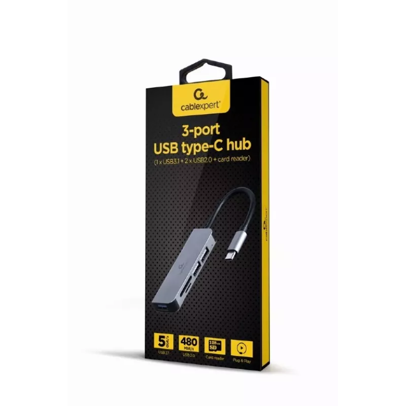Kannettavan telakka Gembird UHB-CM-CRU3P1U2P2-01 — USB 3.2 Gen 1 Type-A, MicroSD/SD/SDHC/SDXC enintään 128 GB, hopea