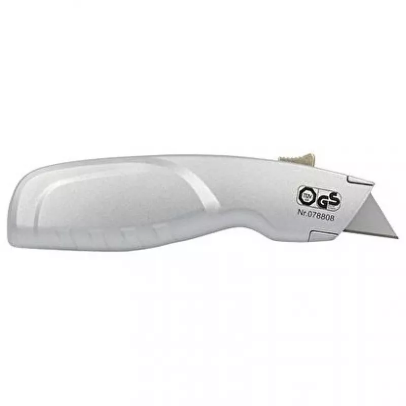 WEDO 78808 Safety-Cutter ALU yleisveitsi, puolisuunnikasterä, jousikuormitteinen, automaattisesti sisään vetäytyvä, 2 varaterää, TÜV/GS, hopea
