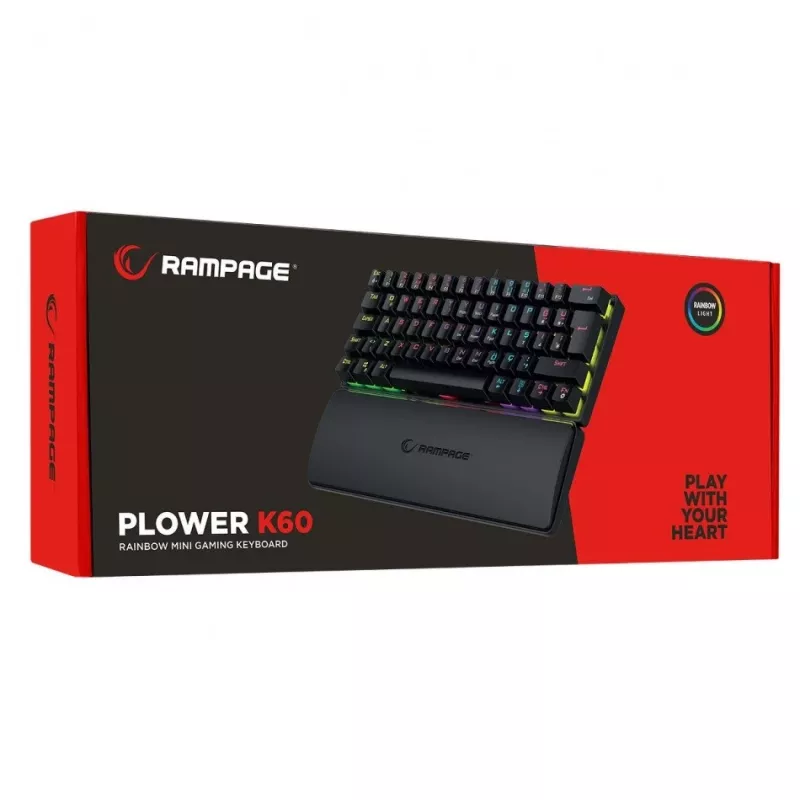 Mekaaninen näppäimistö RAMPAGE PLOWER K60 sinisillä kytkimillä ja RGB-taustavalaistuksella