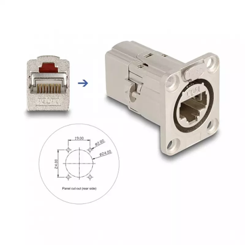 DeLOCK 67062 D-tyypin RJ45 Cat.6A STP läpivienti, metalli