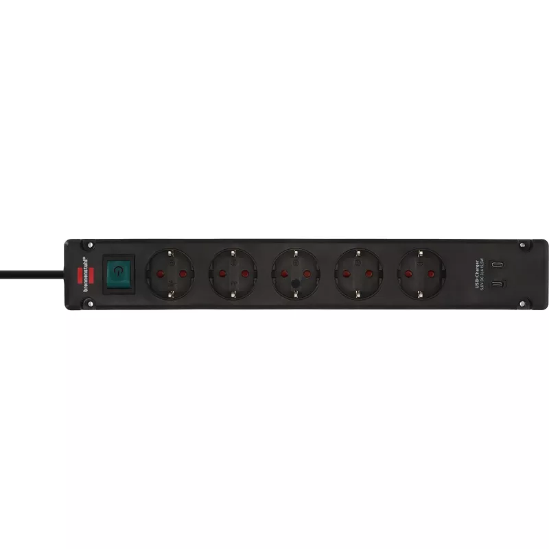 Brennenstuhl Bremounta jatkojohto, 5 pistorasiaa, 2x USB-C, 3 m, musta