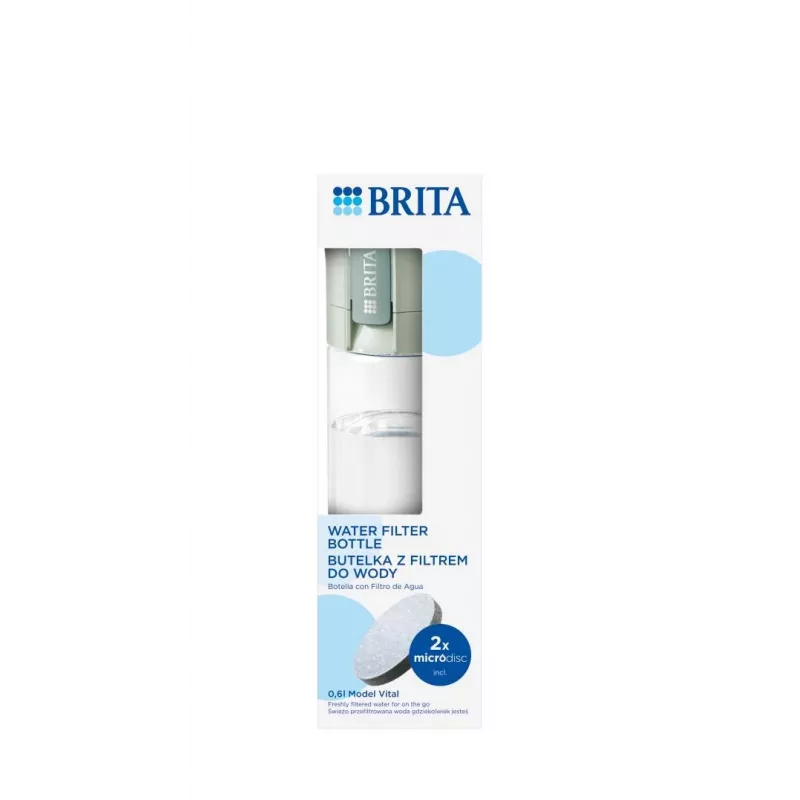 Uudelleenkäytettävä juomapullo BRITA Fill&Go Vital 600 ml integroidulla MicroDisc-suodattimella, vihreä