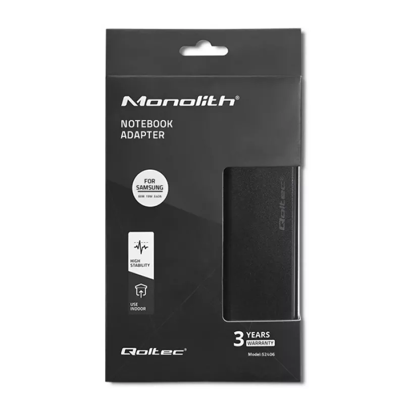 Virtalähde QOLTEC 65W 19V 3,42A kannettaville ja yhteensopiville laitteille