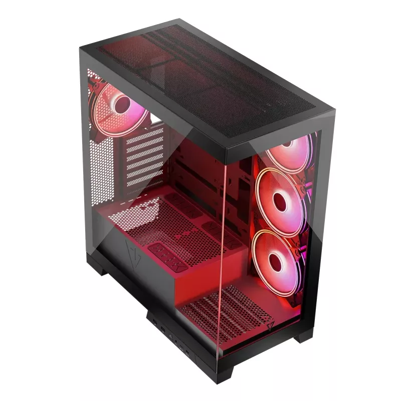 PC-kotelo MODECOM Volcano SPACE APEX ARGB Midi Tower, karkaistu lasi, USB-C, tukee ATX/microATX/Mini-ITX, GPU jopa 430 mm, CPU-jäähdytin jopa 180 mm