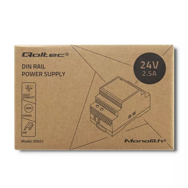 DIN-kiskovirtalähde QOLTEC 24V 2.5A 60W harmaa