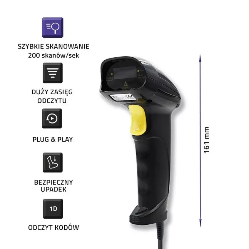 Qoltec 1D laser viivakoodinlukija | USB | musta