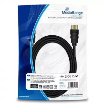 MediaRange - HDMI-kaapeli Ethernetillä - HDMI uros - HDMI uros - 3,0 m - kolmoiseristys - musta - pyöreä, 4K-tuki (MRCS155)