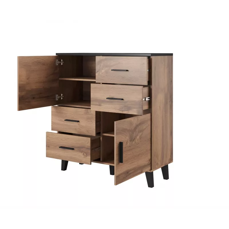 Cama sideboard LOTTA 110 2D4S wotan oak/mat musta