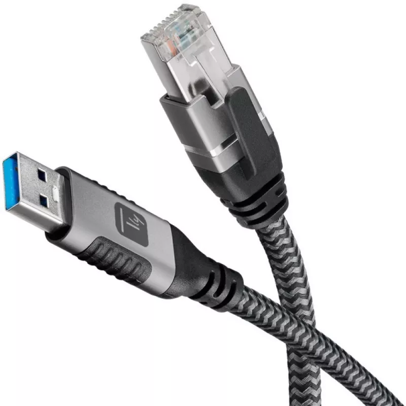 Techly ICOC U3A-RJ45-010 USB-A–Gigabit Ethernet -sovitinkaapeli, 1 m, musta/hopea