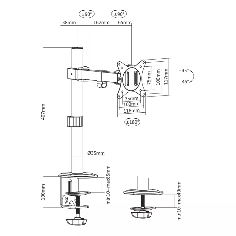 SBOX LCD-seinäteline LCD-351/1-2 17–32 tuuman näytöille, enintään 9 kg, VESA 100x100