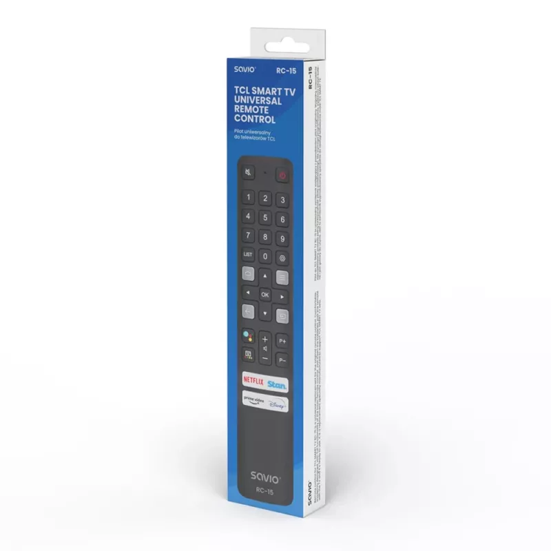 SAVIO RC-15 -yleiskaukosäädin TCL SMART TV:lle, IR langaton, musta, kantama 10 m
