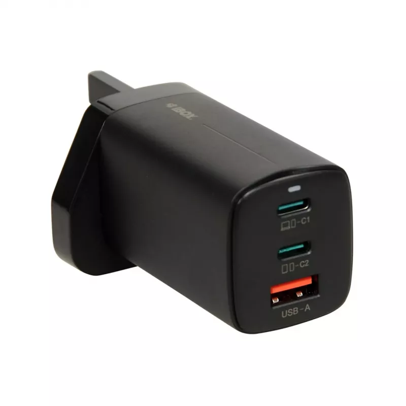 iBOX C-65 musta, yleislaturi GaN 65 W UK-pistokkeella