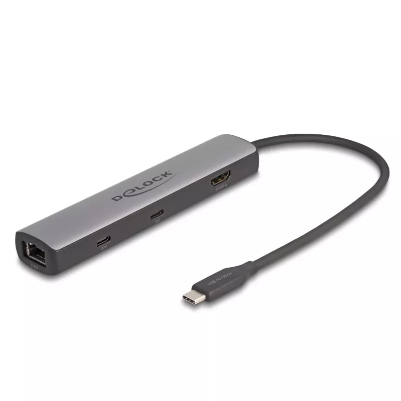 DeLOCK USB Type-C -telakointiasema 8K HDMI USB 10 Gbps 2,5 Gigabit LAN PD 100W