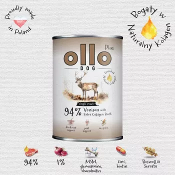 Ollo Plus kollageeni hirvi 400 g koiranruokapurkki