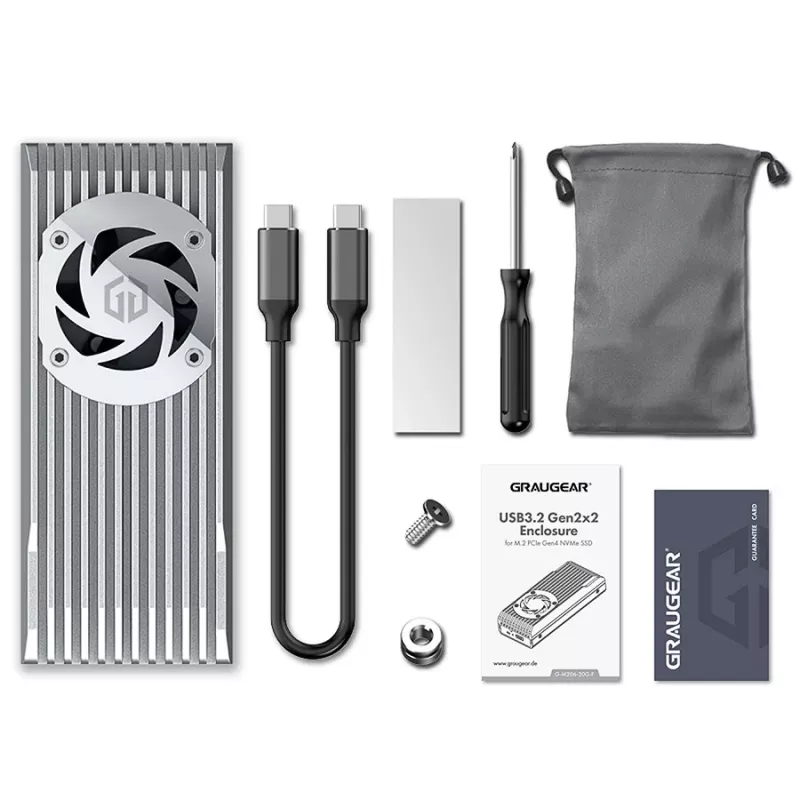 GrauGear ulkoinen kotelo M.2 NVMe tuulettimella 20Gbit - asemakotelo - kotelo (G-M206-20G-F)