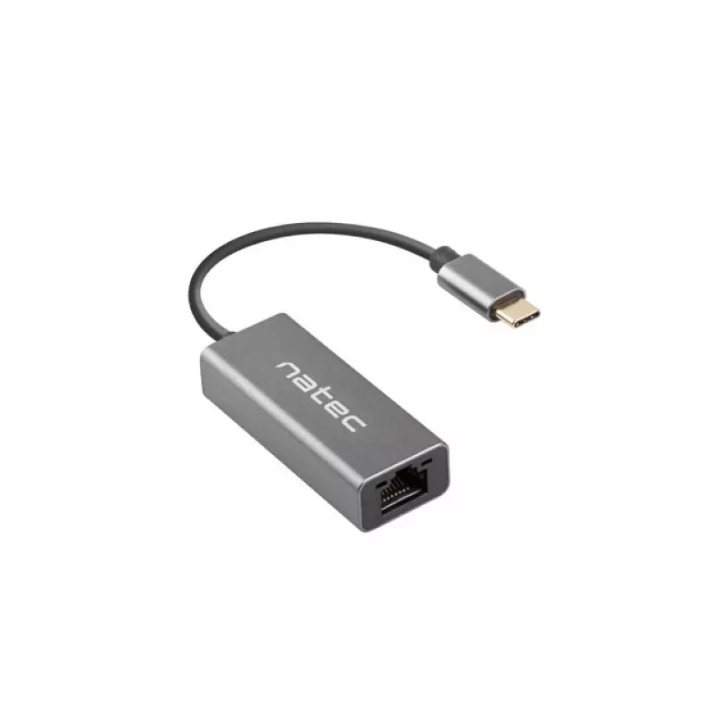 Natec Cricket NNC-1925 USB-C 3.1 Gen 1 – RJ45 Ethernet-sovitin, 1000 Mbit/s, 15 cm kaapeli, alumiini, harmaa