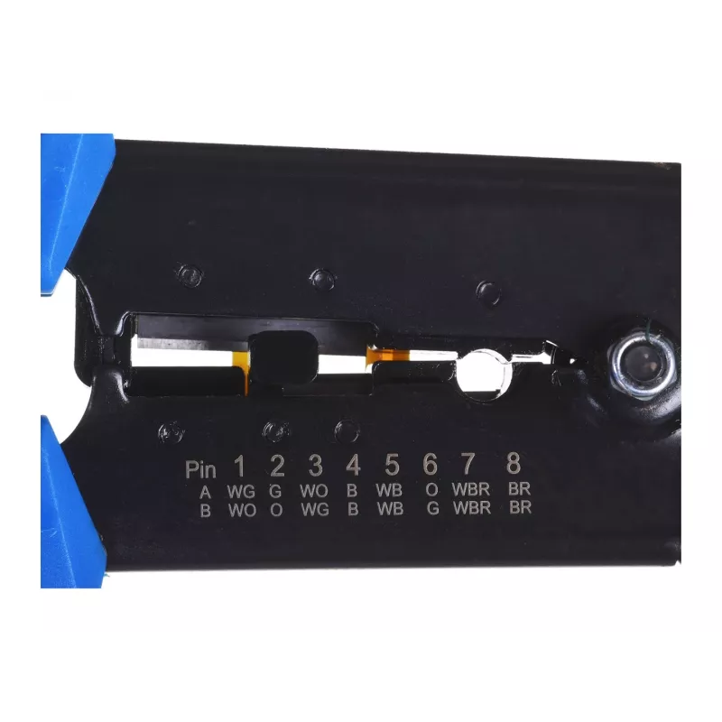 Puristin Alantec NI040 RJ-45-liittimille, teräsrakenne, muovikahvat, musta/sininen
