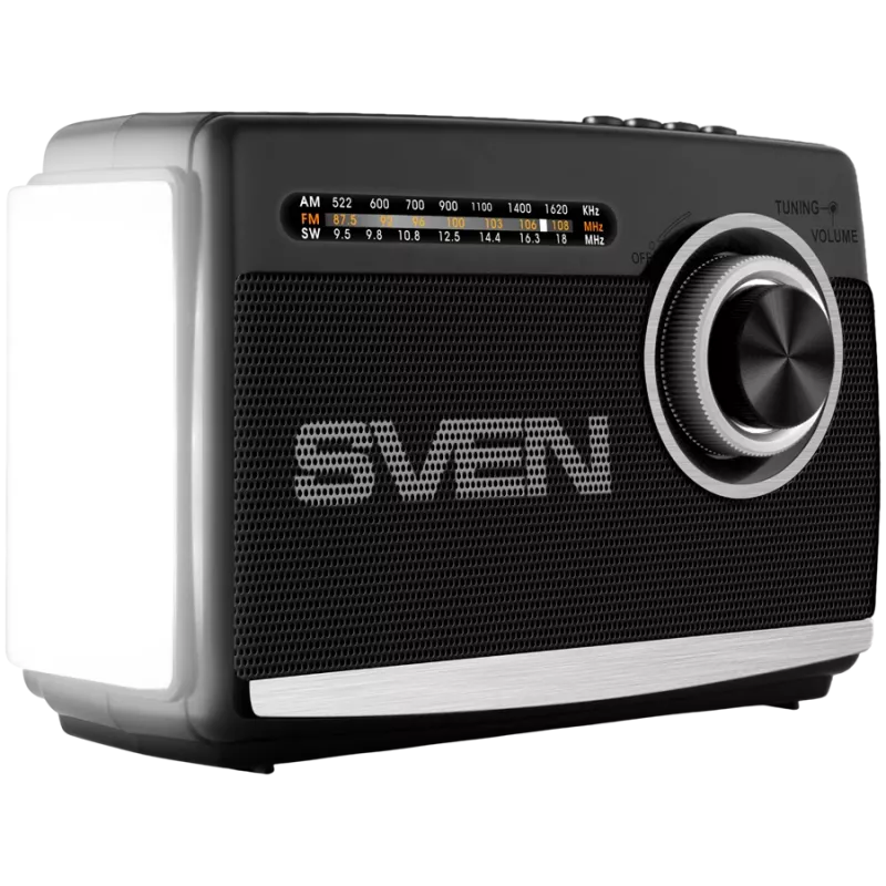 Kaiutin SVEN SRP-155, musta (3W, Bluetooth, FM/AM/SW, USB, microSD, taskulamppu, akku)