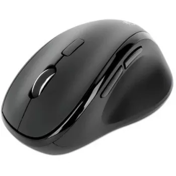 Manhattan ergonominen langaton hiiri, oikeakätinen, säädettävä 800/1200/1600 dpi, 2,4 GHz (jopa 10 m), kuusi painiketta ja vieritysrulla, Combo-USB-A- ja USB-C-vastaanotin, musta, AA-paristo (sisältyy), kolmen vuoden takuu