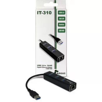Inter-Tech Argus IT-310 -keskitin - 3 x SuperSpeed USB 3.0 + 1 x 10/100/1000 - pöytämalli (88885439)