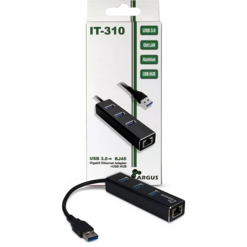 Inter-Tech Argus IT-310 -keskitin - 3 x SuperSpeed USB 3.0 + 1 x 10/100/1000 - pöytämalli (88885439)