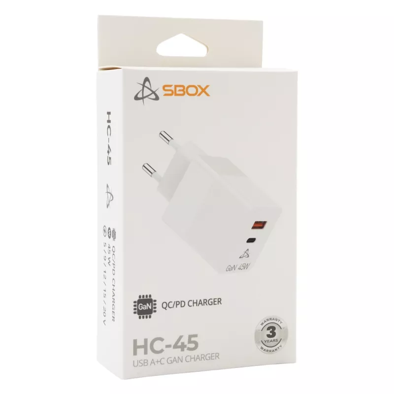 SBOX Home Charger HC-45 45W GaN Dual-Input seinälaturi