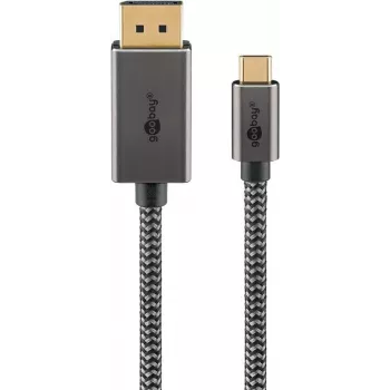 Goobay USB-C-DisplayPort-punottu kaapeli 4K 60 Hz 3 m musta hopea - -pistoke (75709)