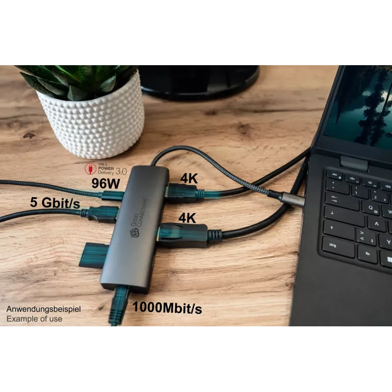 Alcasa HUB-C001A USB-keskitin USB Type-C 5000 Mbit/s antrasiitti