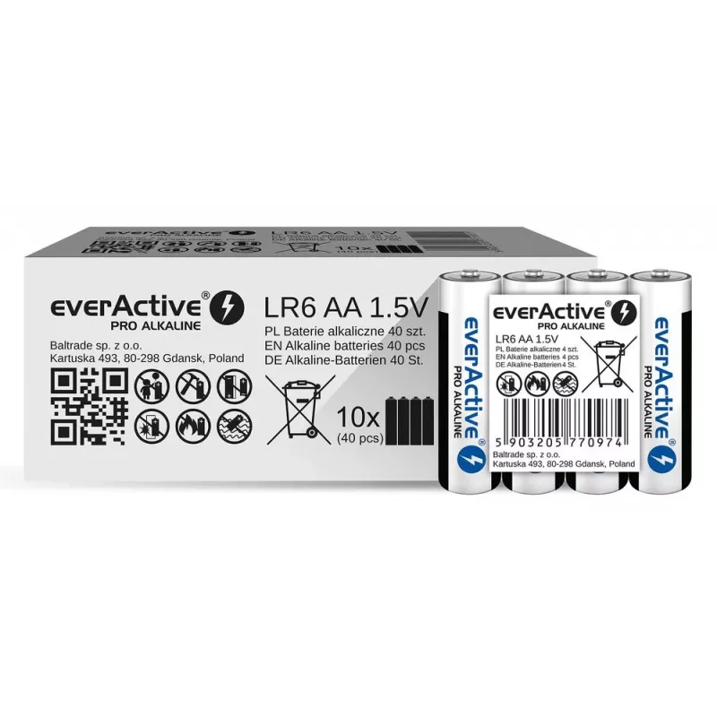 Alkaliparistot everActive LR6 AA 4 kpl:n pakkaus — 1,5 V, 3000 mAh, 50,5 × 14,5 mm