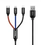 BASEUS Colorfone CAMLT-BSY01 USB-kaapeli 1,2 m USB A 3 x USB C musta, punainen, sininen