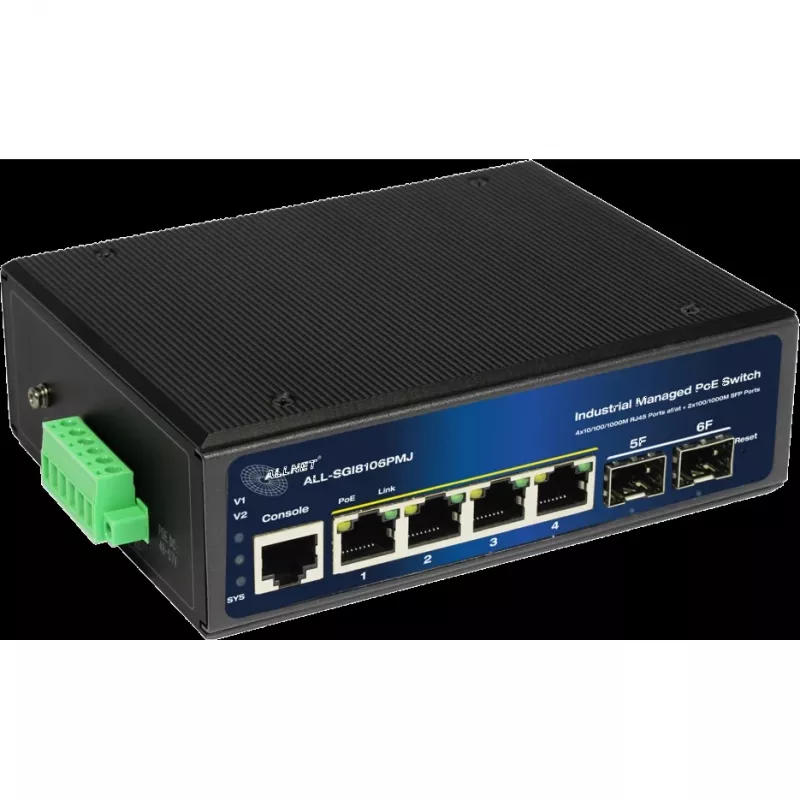 Hallittava teollisuus-PoE-kytkin ALLNET ALL-SGI8106PMJ 4 PoE + 2 uplink-porttia