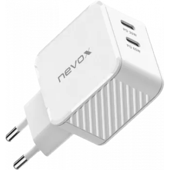 65W DUAL USB-C (PD) QC3.0 laturi GaN (valkoinen, PD 3.0, QC 3.0)