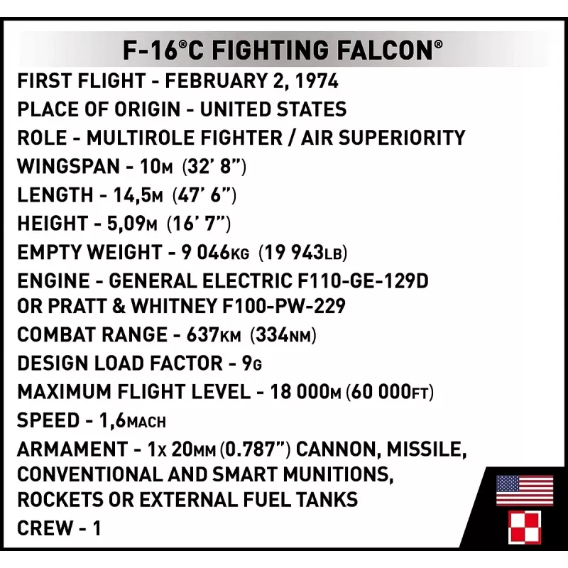 Rakennussarja Cobi F-16C Fighting Falcon – 463 osaa, mallirakennussarja mittakaavassa