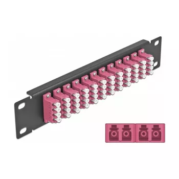 Kuitu-kytkentäpaneeli DeLOCK 10 inch 12 porttia LC Quad violetti 1U musta