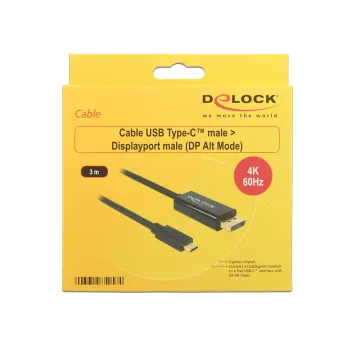 Delock kaapeli USB Type-C -pistoke > DisplayPort-pistoke (DP Alt Mode) 4K 60 Hz 3 m musta