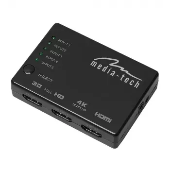 HDMI-kytkin MEDIA-TECH MT5207, 5x HDMI-tulo, 1x HDMI-lähtö, musta