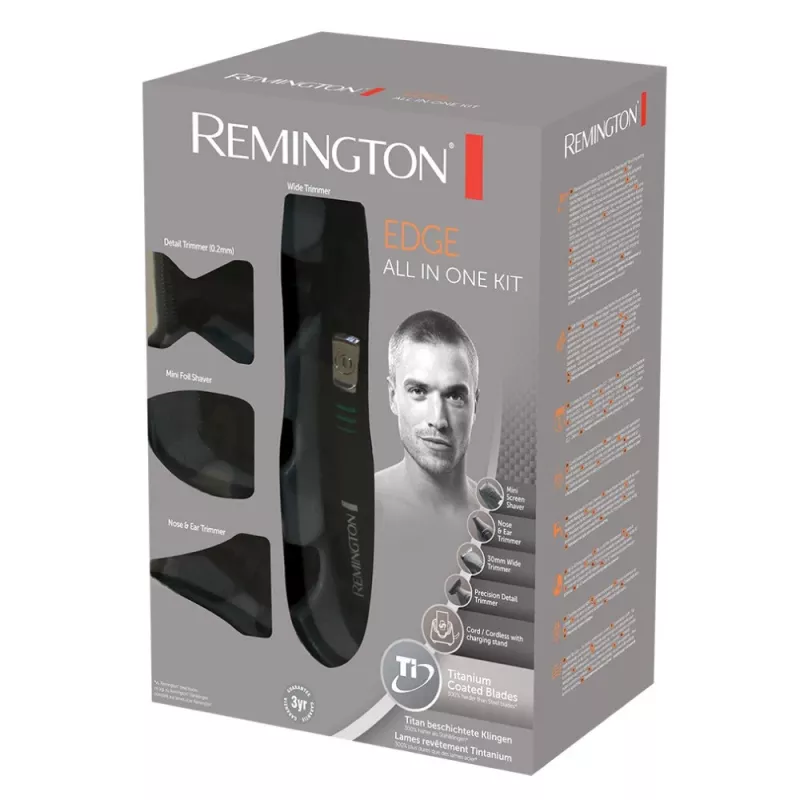 Remington PG6030 Edge trimmerisarja, titaanipinnoitetut terät, 7 pituusasetusta, akku, partaan/päähän/nenään/korviin, musta