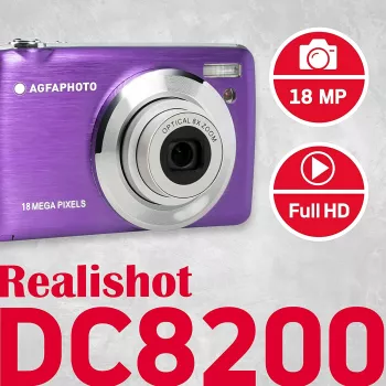 Agfa Photo DC8200 violetti + laukku + SD-kortti 16 GB