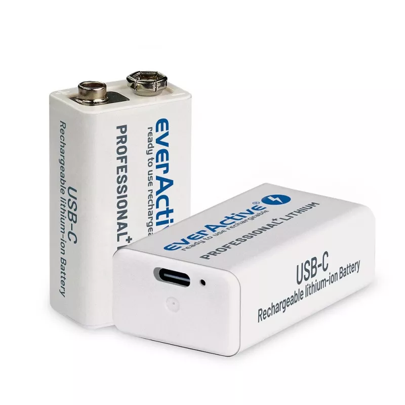 Ladattava akku everActive 6F22/9V Li-ion 550 mAh USB TYPE C:llä