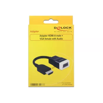 Delock 65587 HDMI-A-uros–VGA (D-Sub 15) -naaras -sovitin äänellä, musta/valkoinen