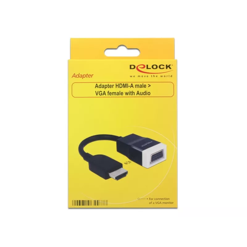 Delock 65587 HDMI-A-uros–VGA (D-Sub 15) -naaras -sovitin äänellä, musta/valkoinen