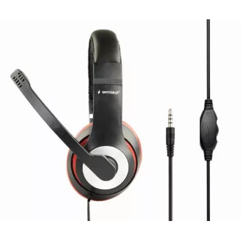 Langallinen pelikuulokemikrofoni GEMBIRD MHS-03-BKRD — binaural, korvan peittävä, 3,5 mm, 1,8 m kaapeli, punainen/musta