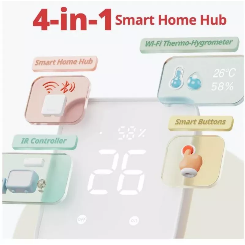 SwitchBot Hub 2 W3202100 älykodin keskitin, IR-lähetin, lämpö- ja kosteusmittari, valkoinen