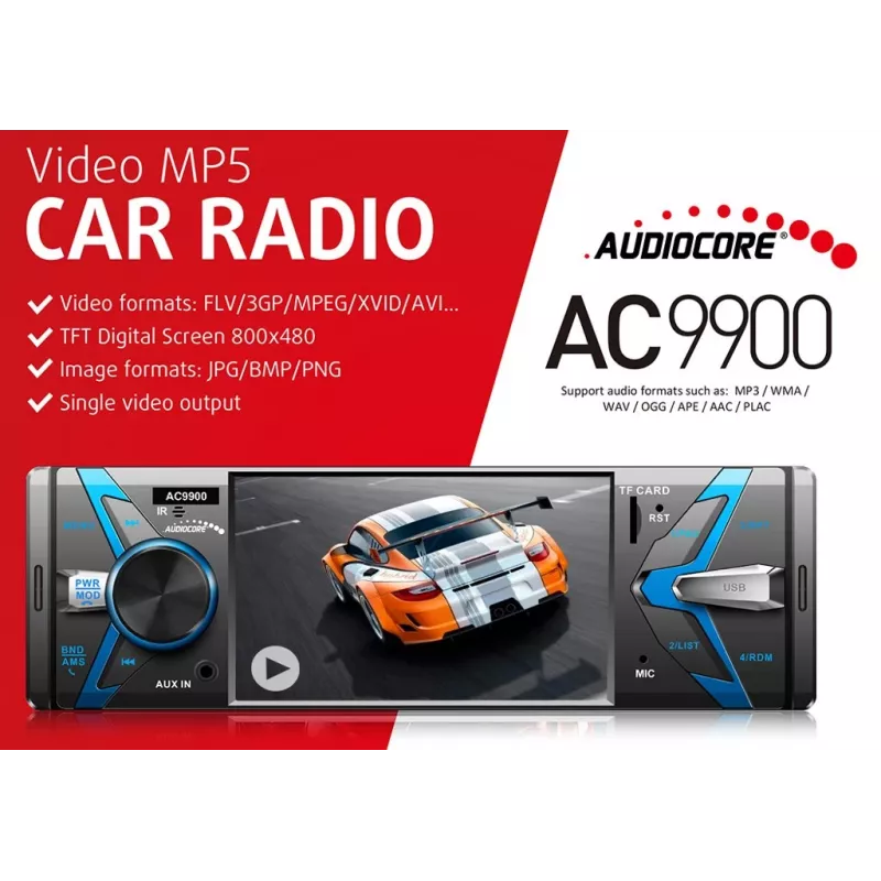 Audiocore AC9900 MP5 AVI DivX Bluetooth-handsfree-pääyksikkö + kaukosäädin
