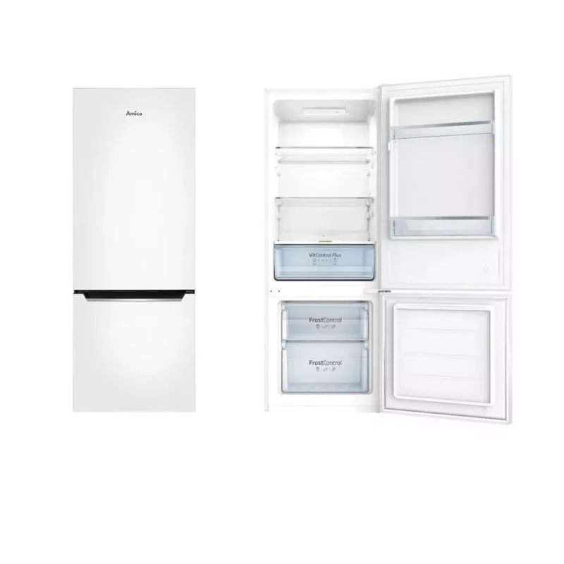 Amica FK244.4(E) vapaasti seisova jääkaappipakastin, pakastin alhaalla, 153 l jääkaappi, 52 l pakastin, FrostControl, energialuokka E