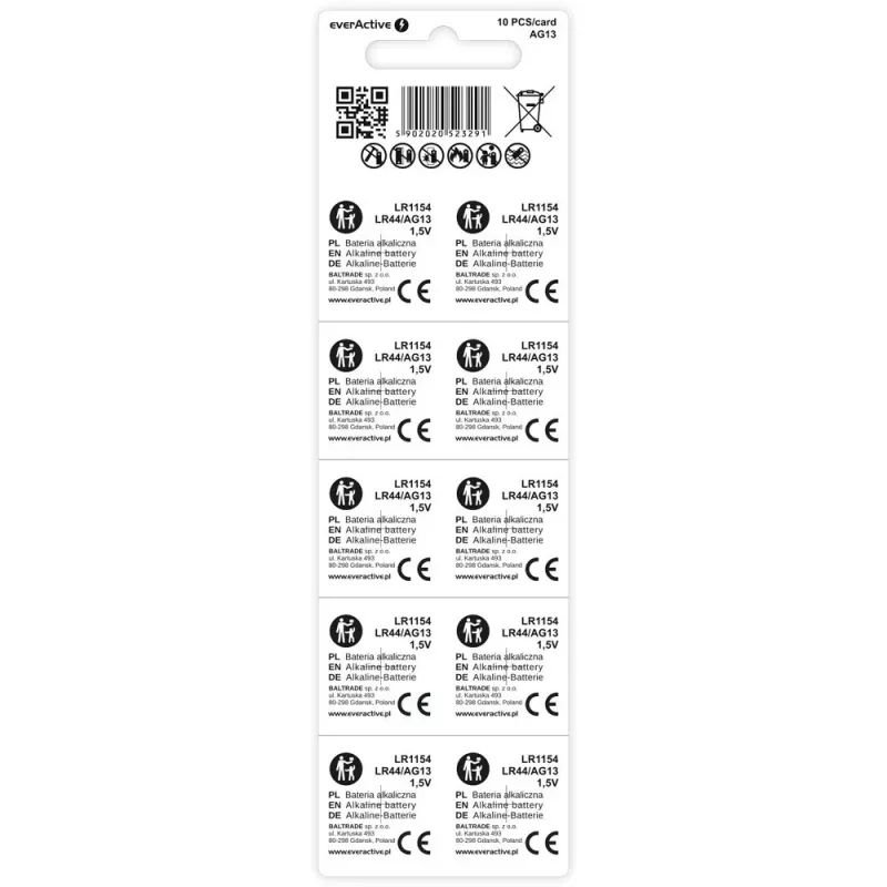 Alkali-nappikenno everActive AG13 (LR44) — 10 kpl:n pakkaus