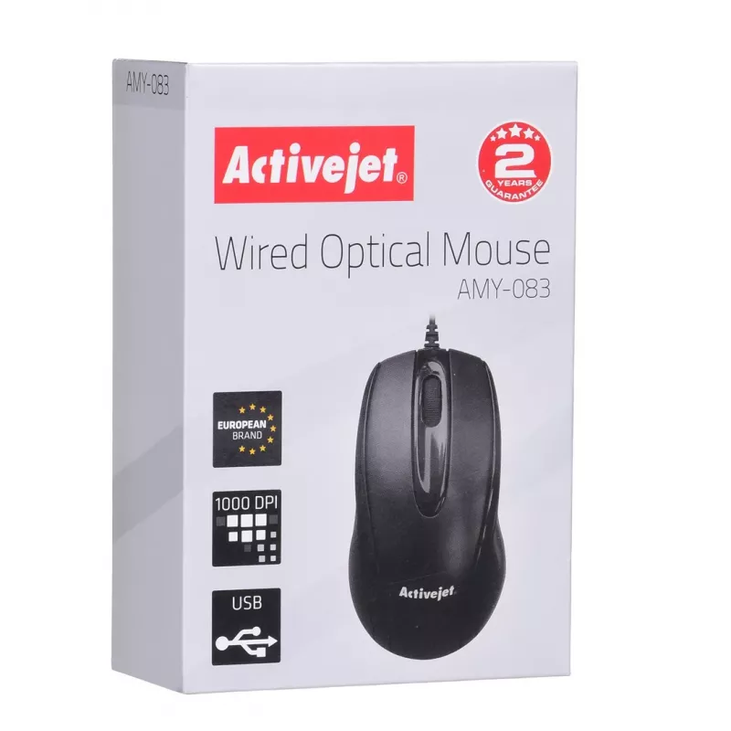 Activejet AMY-083 hiiri johdollinen USB (optinen; 1000 DPI; musta)