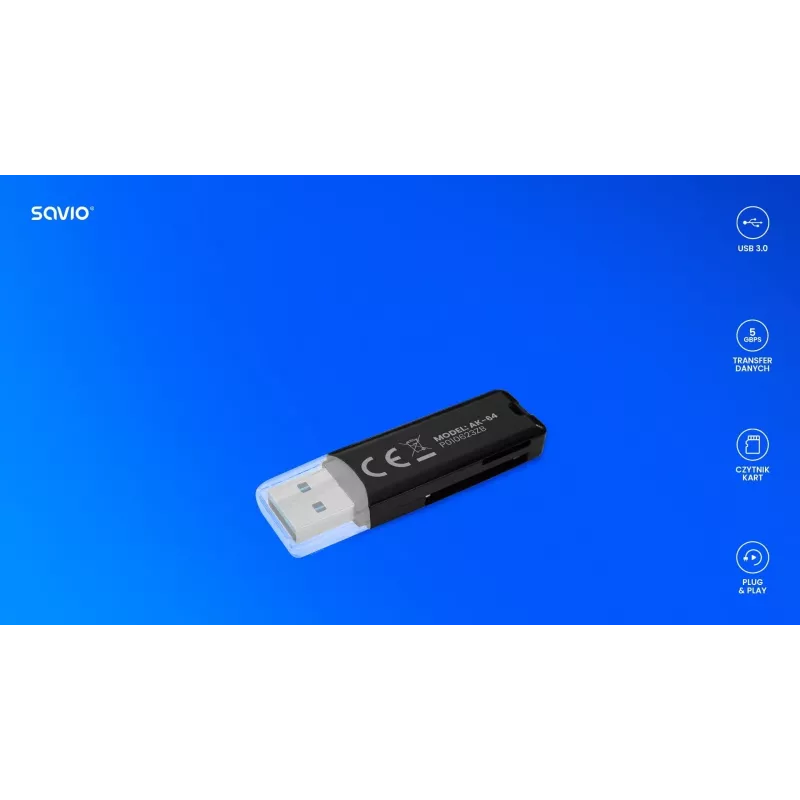 Kortinlukija SAVIO AK-64 USB 3.2 Gen 1 Type-A-lähtö, MicroSD-paikka, 5000 Mbit/s, musta