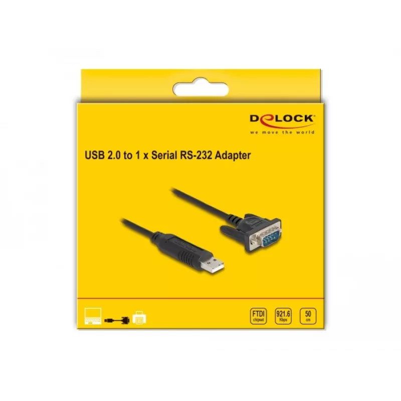 DeLOCK USB 2.0 -sarjaporttisovitin RS-232 50 cm FTDI musta